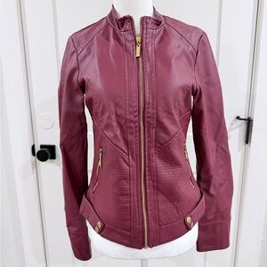 New Look Wine Faux Leather Zip Moto Jacket